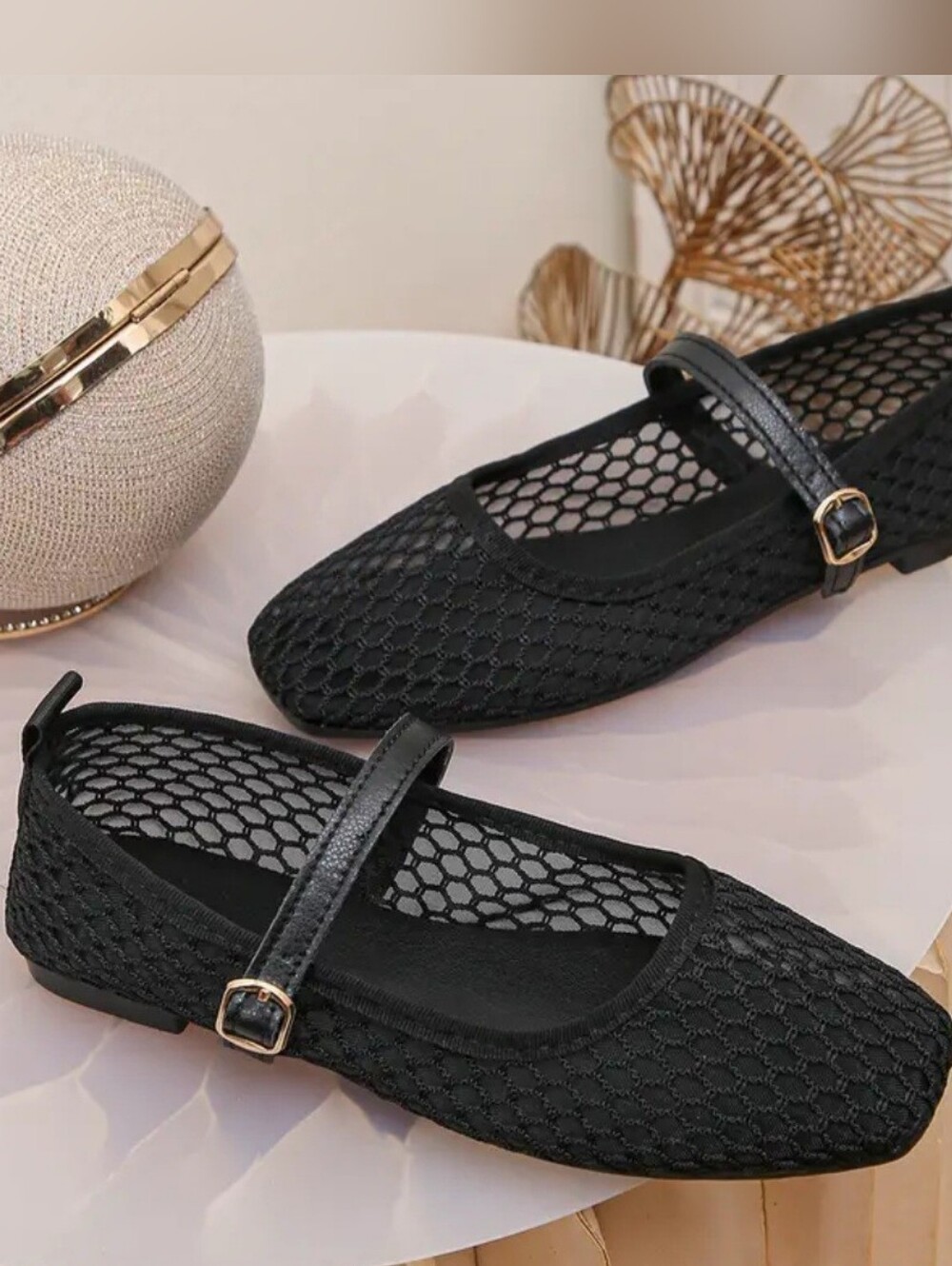 NEW! Black Mesh Mary Jane Ballet Flats 6